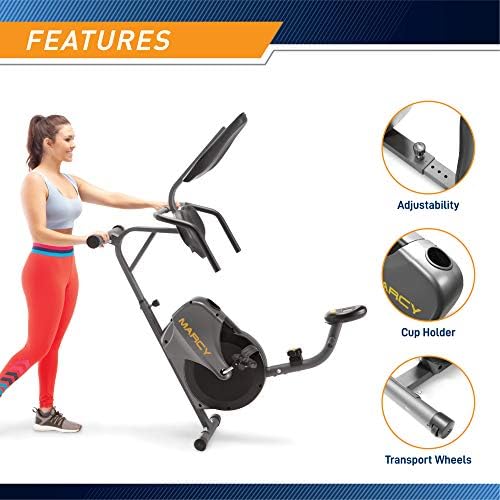 Marcy Magnetic Recumbent Bike with Adjustable Resistance and Transport Wheels NS-716R