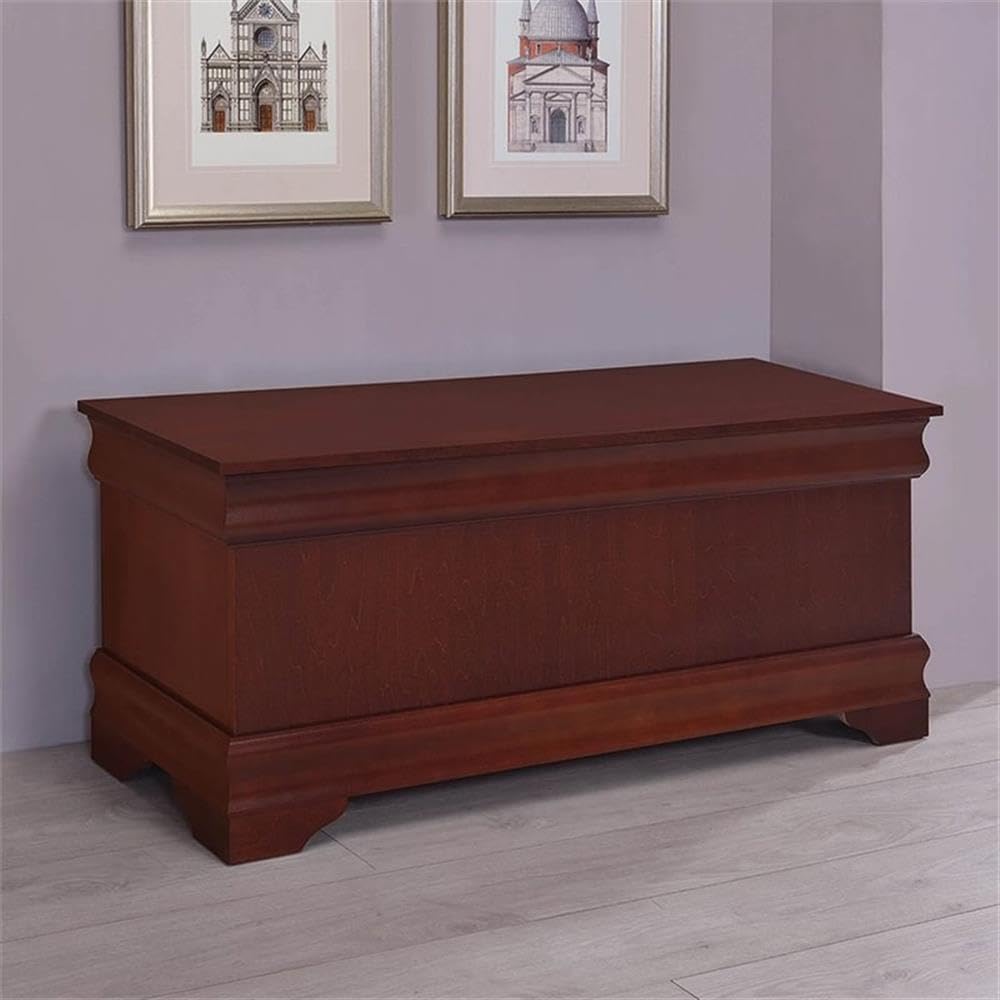 BOWERY HILL Traditional Wood Cedar Blanket Chest, Warm Brown Finish, 47" W x 17" D x 20" H, Cedar-Lined Interior, Solid Pattern