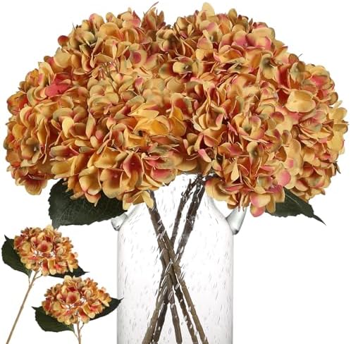 Kisflower 6pcs White Hydrangea Artificial Flowers - Faux Hydrangea Flowers, Fake Silk Flowers for Table Centerpiece