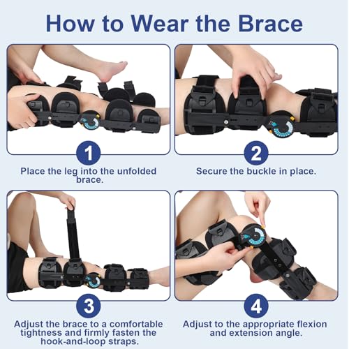 Hinged ROM Knee Brace with Adjustable Locking Dial 0°-120° | Post Surgery Knee Immobilizer & Stabilizer for ACL