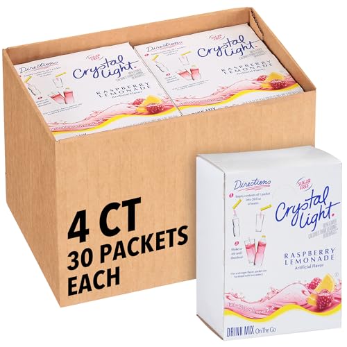 Crystal Light Single Serve Raspberry Lemonade Artificially Flavored Powdered Drink Mix, 120 per Case, 4 Boxes of 30 On-the-Go Packets