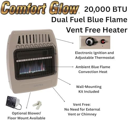 WORLD MKTG OF AMERICA/IMPORT KWD258 20000 BTU Dual Gas Wall Heater | Gas Heater for Indoor Use, Natural Gas or Liquid Propane, Thermostat