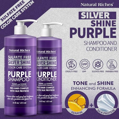 Purple Shampoo & Conditioner Set for Silver Hair, Sulfate Free, 16 Fl Oz