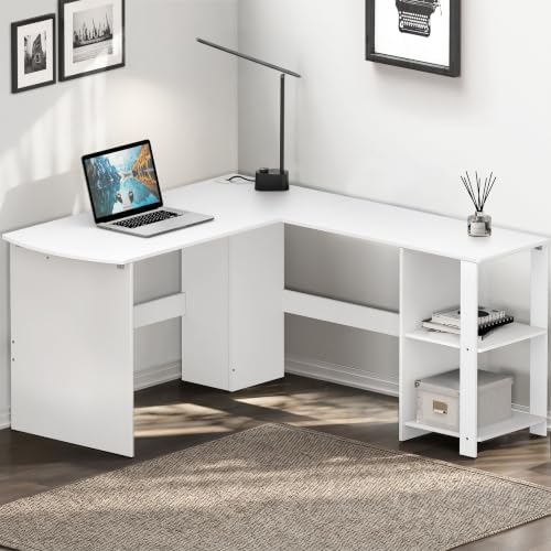 SHW 51 x 51 L-Shaped Home Office Wood Corner Desk with Storage, Espresso | Integrated Book Shelves