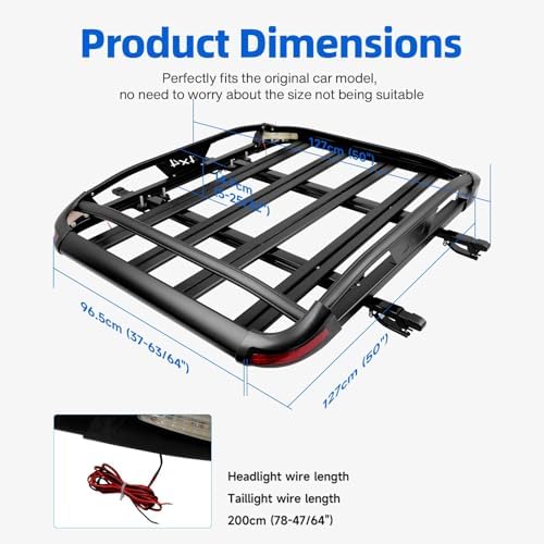 JMTBNO Roof Rack Cargo Carrier Basket, 55 * 40inch | Brake Lights, 2PCS Shark Clip Crossbars, Double Layer Aluminum, Universal for SUV Trucks Cars
