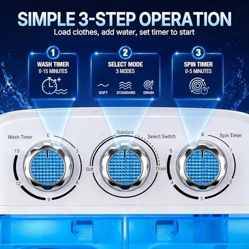 SUPER DEAL Small Portable Washing Machine 9.9lb Mini Compact Washer Twin Tub Laundry Machine Top Load Spinning and Washing Combo 6.57 FT Inlet
