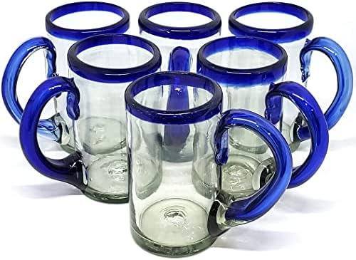 Cobalt Blue Rim 16 oz Pint Glasses (set of 6), Recycled Glass, Lead-free, Toxin-Free (16oz Pint)