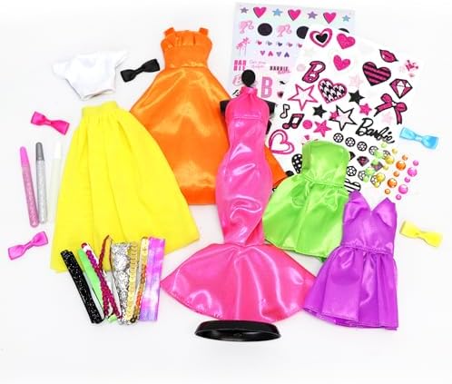 Barbie Be a Fashion Designer Kit - 5 Outfits & DIY Doll Dress Up Set | Create custom styles with glitter, ribbons