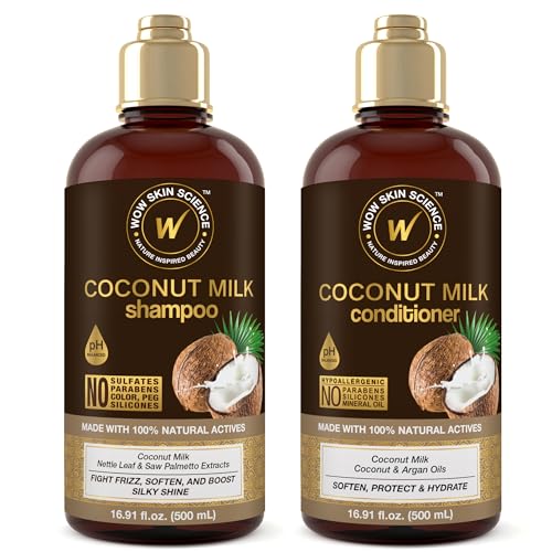 WOW Skin Science Coconut Milk Shampoo and Conditioner Set - Shampoo & Conditioner for Curly Hair - Paraben Sulfate Free - 33.82 Fl Oz