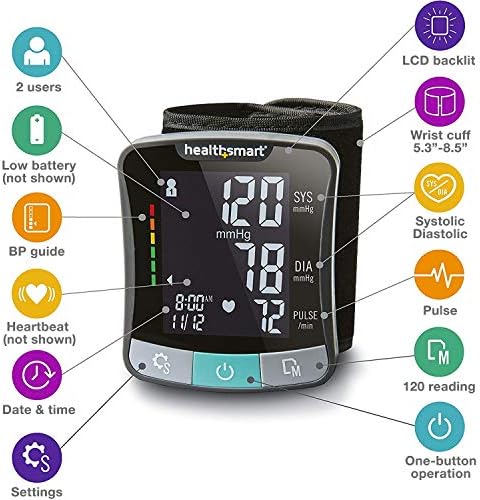 HealthSmart Digital Premium Wrist Blood Pressure Monitor with Cuff That Measures Pulse Heartbeat and High or Low BP