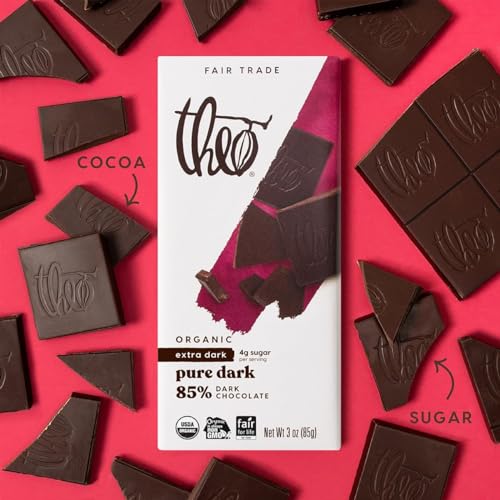Theo Chocolate Pure Organic Dark Chocolate Bar 85% Cacao, 12 Pack | Vegan, Fair Trade