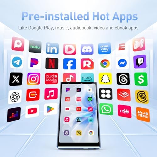 AGPTEK T09 5'' 128GB MP3 Player with Bluetooth and WiFi, Andriod 13 Player | Touch Screen Music Player with Spotify, Audible, Youtube, Up to 1TB(Blue)