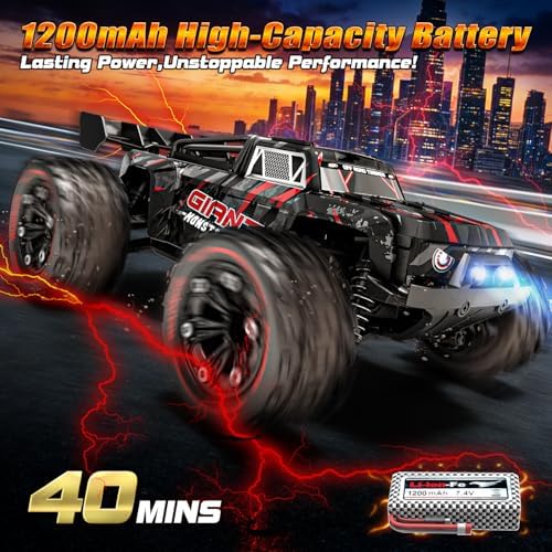 1:16 Scale All Terrain Fast RC Cars for Adults 40KPH, 4WD Electric Off-Road Remote Control Monster Truck with Metal Chassis, 2.4Ghz High Speed Car, Waterproof RC Truck with 2 Batteries for Boys & Kids