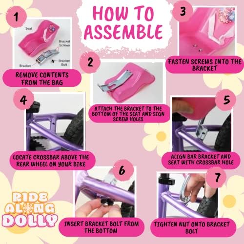 Doll Bicycle Seat - Universal Fit Bike Dolly Carrier for 18" Dolls | Easy to attach to kids' bicycles. Compatible with American Girl & stuffed