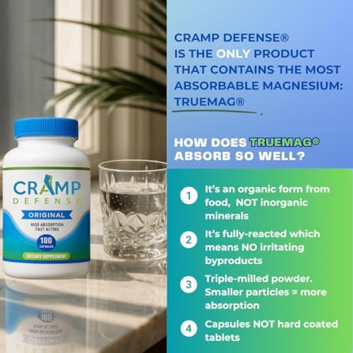 Cramp Defense® Leg Cramps Pills, Organic Magnesium Supplement for Muscles. | High-Absorbing, Non-Laxative, Relief for All Muscle Cramps