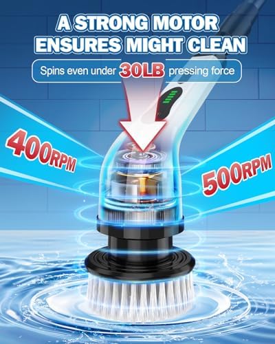 Electric Spin Scrubber, IPX7 Waterproof Cordless Cleaning Brush with 8 Replaceable Heads, Dual Speed & USB-C Charging