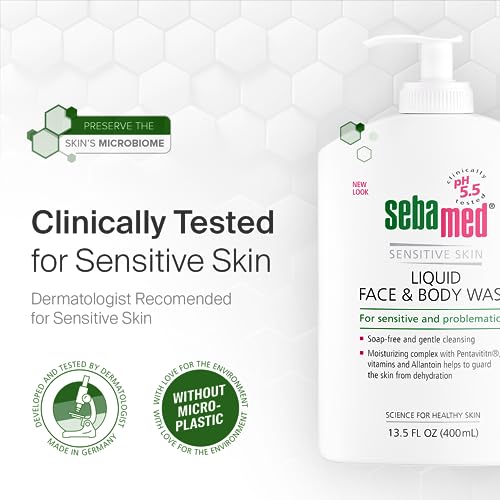 SEBAMED Sensitive Skin Face and Body Wash for Women and Men, pH 5.5, Mild Gentle Hydrating Cleanser, Hypoallergenic Body Wash, Dermatologist Recommended, 33.8 Fluid Ounces (1 Liter)