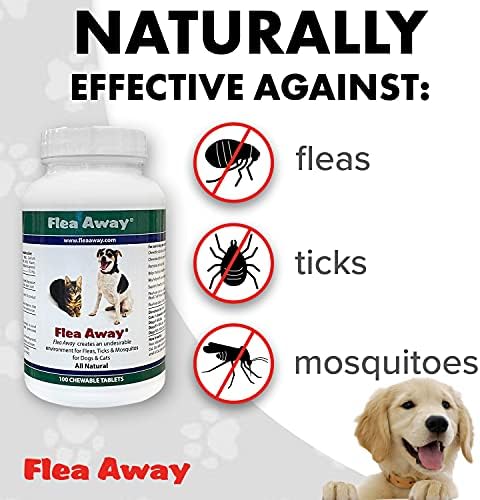 Flea Away All Natural Supplement for Fleas, Ticks, and Mosquitos Prevention for Dogs and Cats, 100 Chewable Treat Tablets, Single