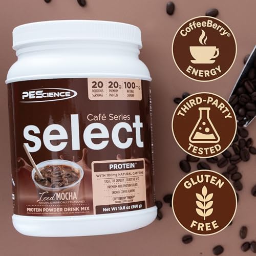 PEScience Select Cafe Protein Coffee Powder, Caramel Macchiato, 20 Servings | 100mg Caffeine, 20g Iced Protein Coffee Powder or Creamer