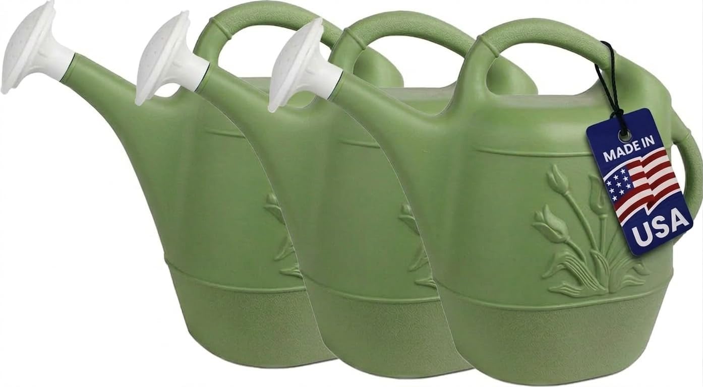 PMU 2 Gallon Watering Can - Garden Watering Can for Indoor & Outdoor Plants - Plastic Water Can with Detachable Sprinkler Head - Large Water Pot, Made in USA - Hunter Green Pkg/1