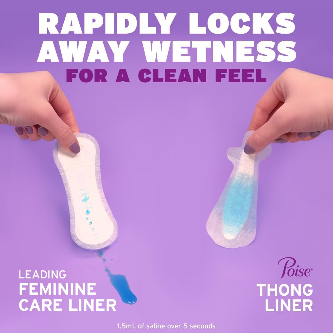 Poise Daily Liners, Incontinence Panty Liners for Bladder Leaks, 2 Drop Very Light Absorbency, Long Length, 264 Count of Pantiliners (6 Packs of 44), Packaging May Vary
