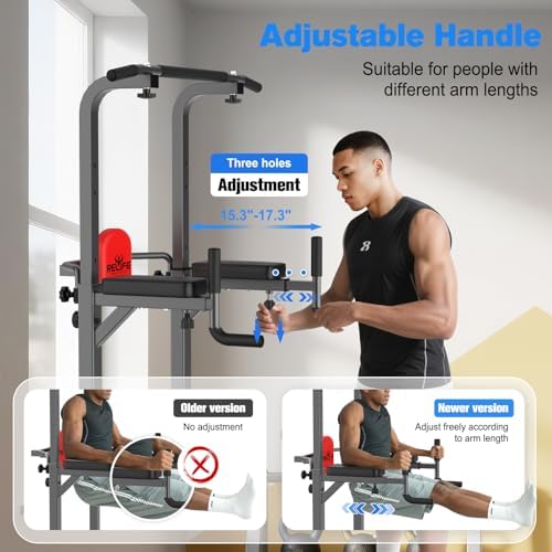 RELIFE REBUILD YOUR LIFE Pull Up Bar Free Standing Power Tower for Home Gym | Dip Station Pull Up Station, Multi-Function Home Fitness Equipment for Pull-Ups, Dips, Push-Ups, Full Body Strength Training