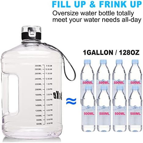 SLUXKE Gallon Big Water Bottle with Handle, 128oz Leakproof BPA Free Fitness Sports Water Bottle with Motivational Time Marker & Wide Mouth Ensure You Drink More Water