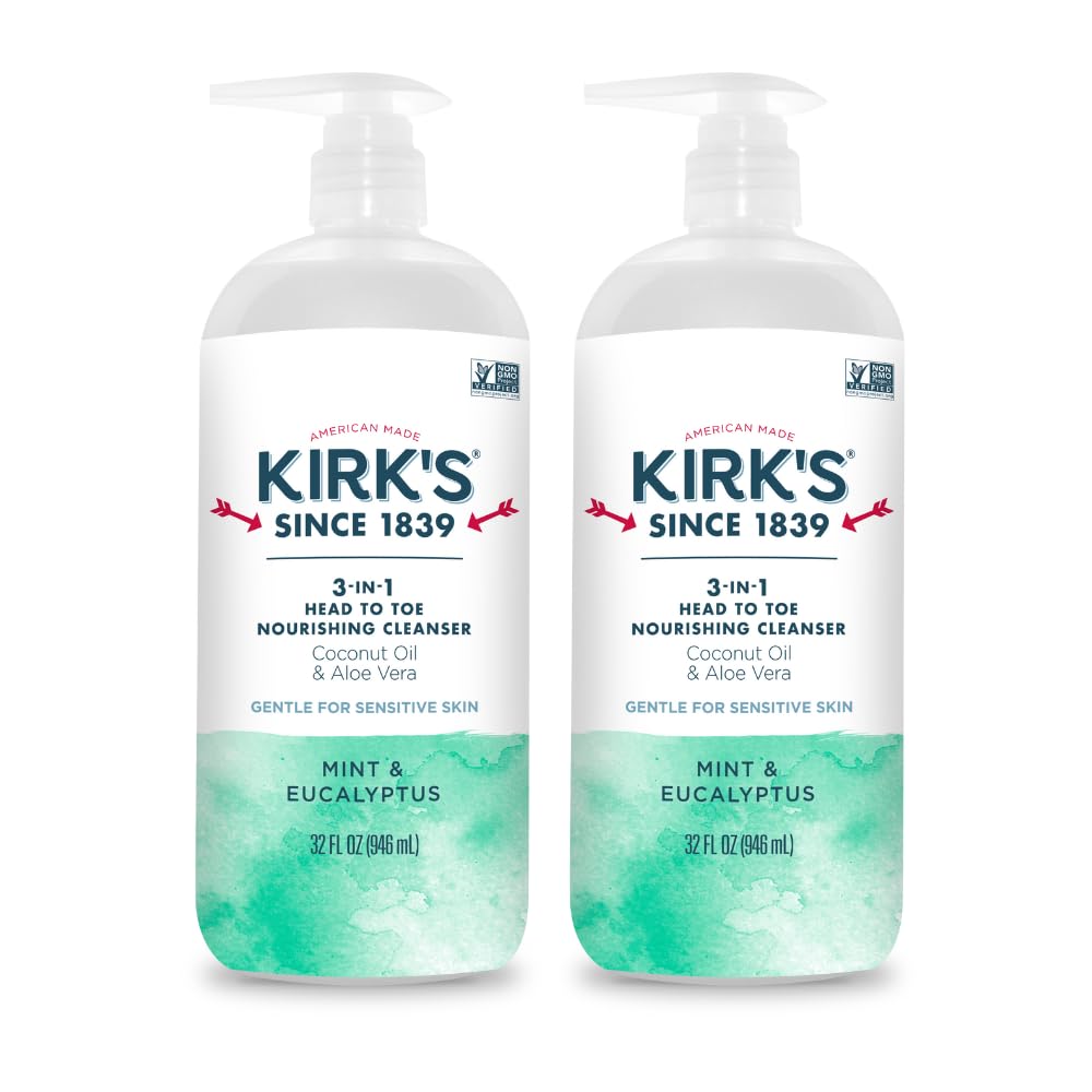 Kirk's Juniper & Lime​ 3-in-1 Nourishing Cleanser, Shampoo Body Wash Bubble Bath, Coconut Oil and Aloe Vera, Vegan Non-GMO, 32 Fl Oz