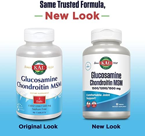 KAL Glucosamine Chondroitin MSM, Joint Support Supplement for Women and Men, 1500mg Glucosamine Sulfate, 1200mg Chondroitin, MSM, Rapid Disintegration, 60-Day Guarantee, 30 Servings, 90 Tablets