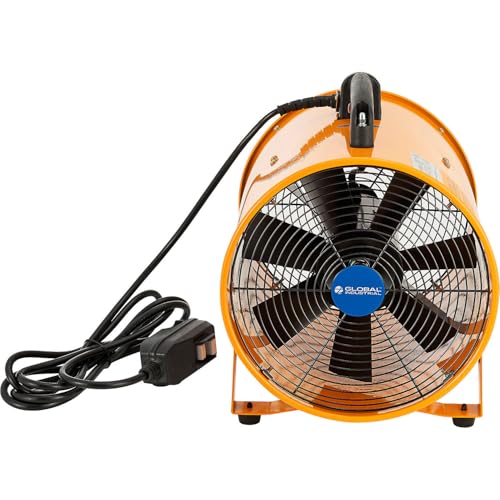 Global Industrial Portable Ventilation Fan, 12" Diameter Confined Space Fan | Blower Fan, 2 Speed, 1640 CFM, 3/8 HP, 10'L GFCI Power Cord, 120V