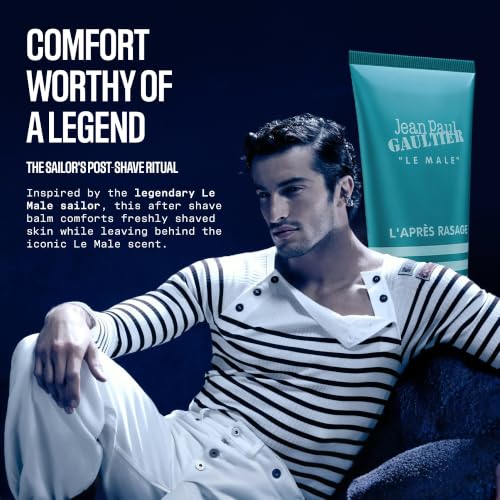 Jean Paul Gaultier Le Male Soothing Aftershave Balm - Cologne Scented Post Shave Balm for Men with Fresh Mint