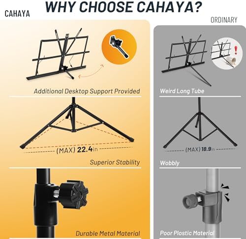 CAHAYA Sheet Music Stand Portable Folding Dual Use Desktop Book Holder