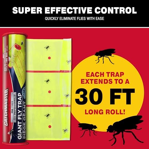 Catchmaster Giant Fly Glue Trap 3-Pack 30 Feet Each, Adhesive Fly Traps Outdoor, Sticky Bug Catcher, Bulk Flying Insect Paper Roll
