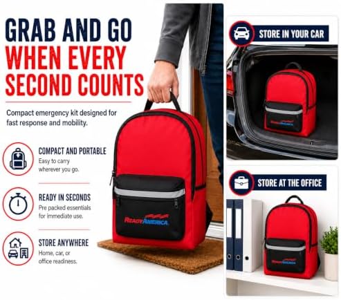 Ready America 70285, 2-Person 3-Day Deluxe Emergency Backpack | Premium Survival Kit w/ Food, Water, Medical Supplies, Tools