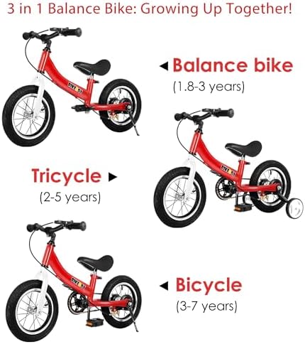 Balance Bike 2 in 1,The Dual Use of a Kids Balance Bike and Toddler Bike, for 2 3 4 5 6 7 Years Old -12 14 16 Inches with Training Theory, Brake, Pedal