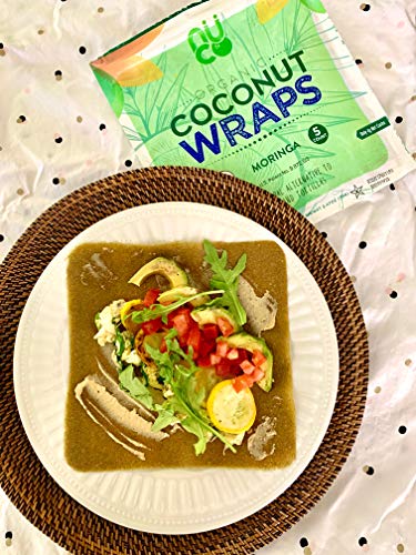 NUCO Organic Coconut Wraps, Moringa - Gluten Free, Low Carb, Vegan, 5 Ct | Paleo, Non-GMO, Dairy-free, Kosher, No Salt Added, Yeast-free