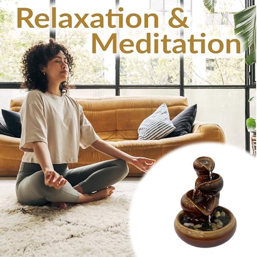 Sunnydaze 10" Tiered Vessels Ceramic Tabletop Fountain, Smooth Glaze, Brown
