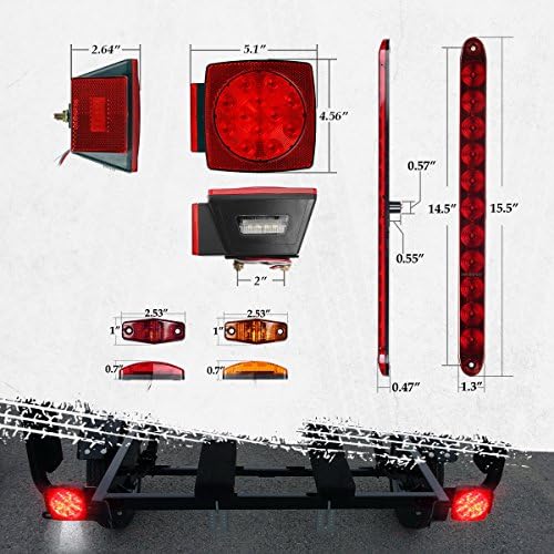 Partsam Submersible Under 80" LED Trailer Light Kit, Square Stop Turn Tail RV Truck Lights w/Wire &Bracket, Red/Amber Side Fender Marker Lamps