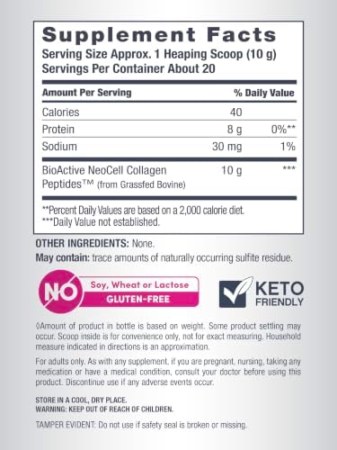 NeoCell Grassfed Collagen Peptides Powder | 7 oz | Unflavored | for Women and Men | Hair, Skin, & Nails