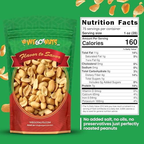 Roasted Unsalted Peanuts 5 Pounds (80oz) By We Got Nuts – Premium Quality Kosher Peanut – Healthy & Natural Rich Flavor Snack – Great For DIY