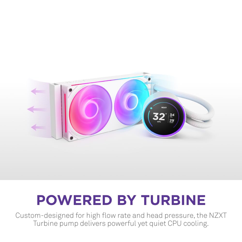 NZXT Kraken Elite 360 RGB - 360mm AIO CPU Cooler, LCD - White | 360mm RGB AIO with 2.36-inch LCD and F360 RGB Core fan. Flagship display cooling with synced RGB via CAM.