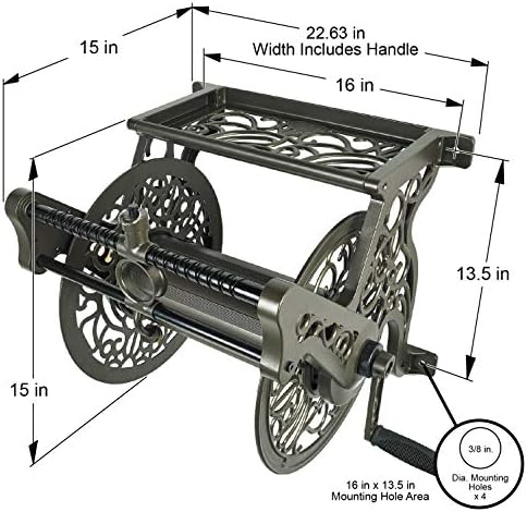 Liberty GARDEN 704 Decorative Cast Aluminum Wall Mount Garden Hose Reel, Holds 125-Feet of 5/8-Inch Hose - Bronze