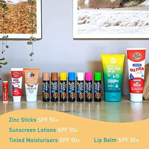 Sun Zapper Zinc Oxide Mineral Sunscreen Stick – SPF 50+ Water Resistant – 4-Pack (Pink, Blue, Green