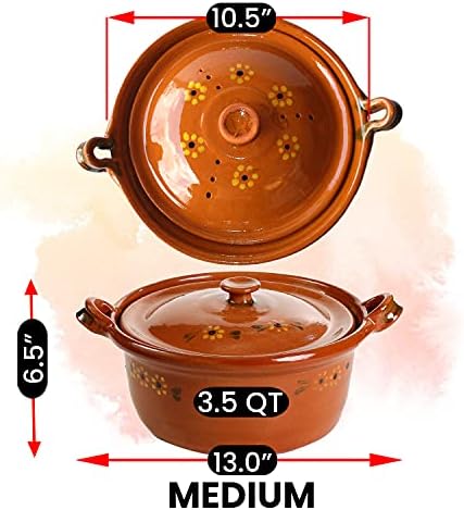 Mexican Clay Lidded Cazuela Pot, Medium, Terracotta, 3.5 Quarts