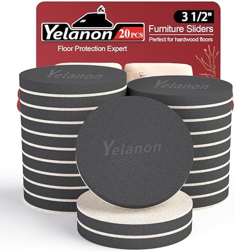 Yelanon Felt Furniture Sliders 20 Pcs 3.5" Round for Hardwood & Tile