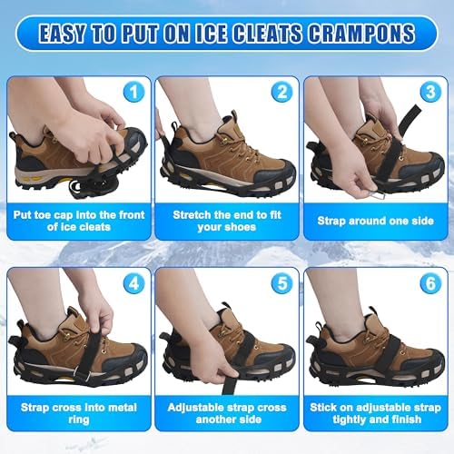 Ice Cleats for Shoes and Boots,Crampons Snow Traction Cleats for Walking on Snow and Ice,Non-Slip Shoe Grippers Slip-on Overshoe Stretch Footwear for Winter Walking Hiking Fishing