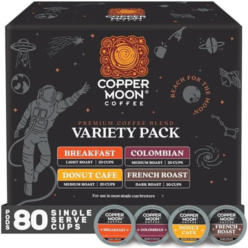 Copper Moon K-Cup Coffee Pods, Medium Roast, Costa Rican Blend, 80 Count | Single Serve, Vegan, Allergen Free, Non-GMO, Kosher, Small Batch Roasted, Vegetarian, Compatible with Keurig K Cup Brewers