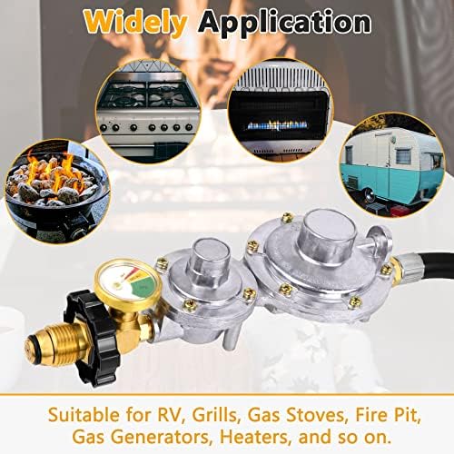 Azdele Two Stage Propane Regulator with 10 ft Hose and Gauge, CSA Certified