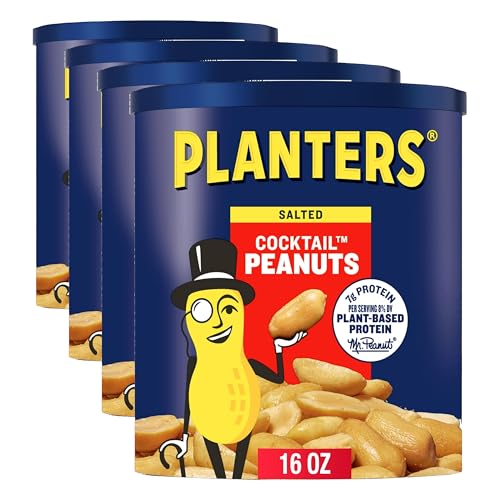 PLANTERS Salted Peanuts, Party Snacks, 16 Oz (1 Ct) | Dry Roasted Salted Peanuts. 0g Trans Fat. Resealable Jar. Snacks for Adults. Party Mix, Flavored Nuts