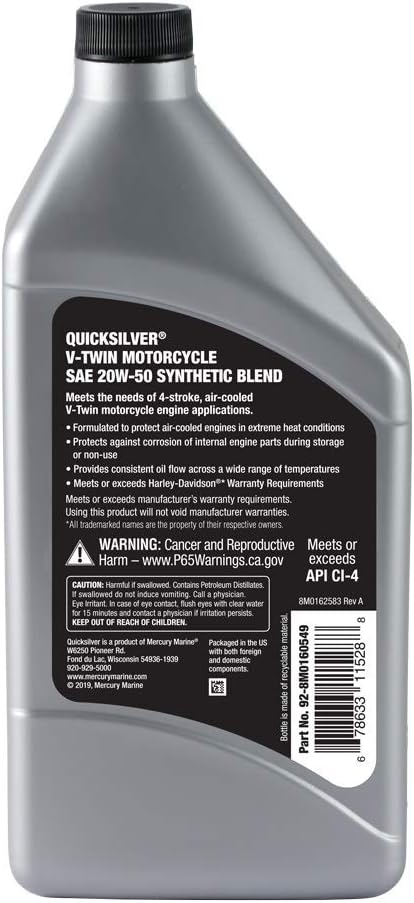 Quicksilver 20W-50 Synthetic Motorcycle Oil, 1 Gallon